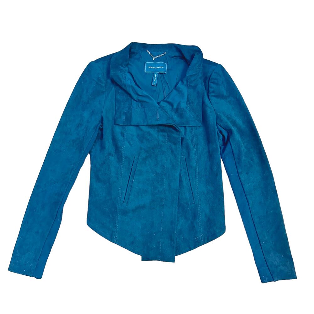 BCBG Max Azria Black Draped Ultrasuede Jacket - Picture 3 of 13
